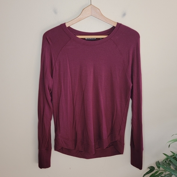 Athleta | Burgundy Red Mindset Crewneck Pullover with Tulip Hem Size Small - Picture 1 of 7